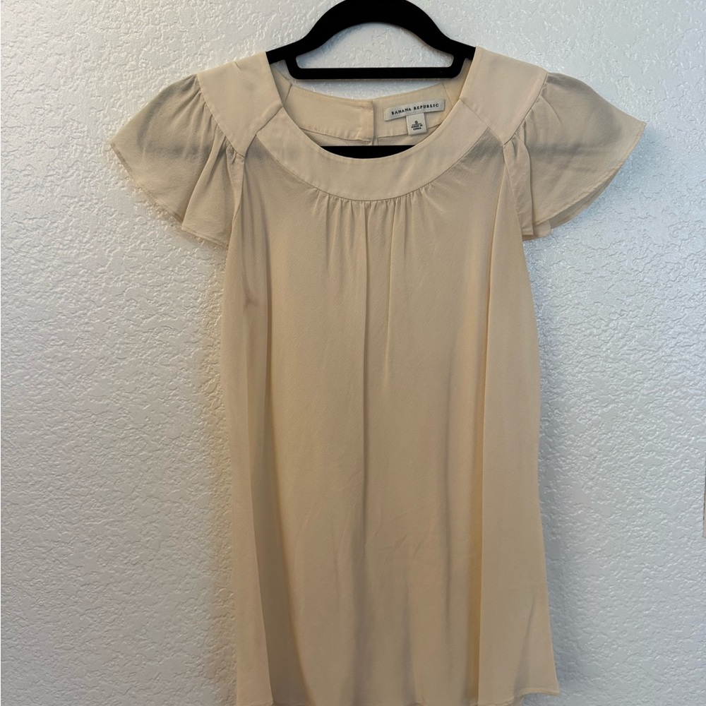 Banana Republic Cream Puff Sleeve Blouse with Ruffled Bib Collar